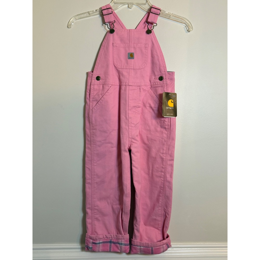 Carhartt Bib Overalls Girls 4T Rose Bloom Pink Flannel Lined Canvas NWT